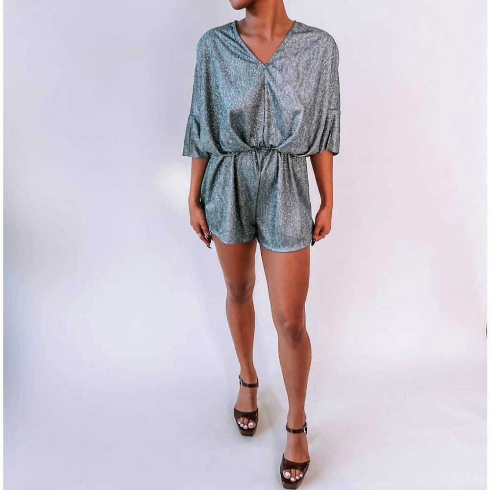 NEW GEEGEE glitter v-neck romper in silver